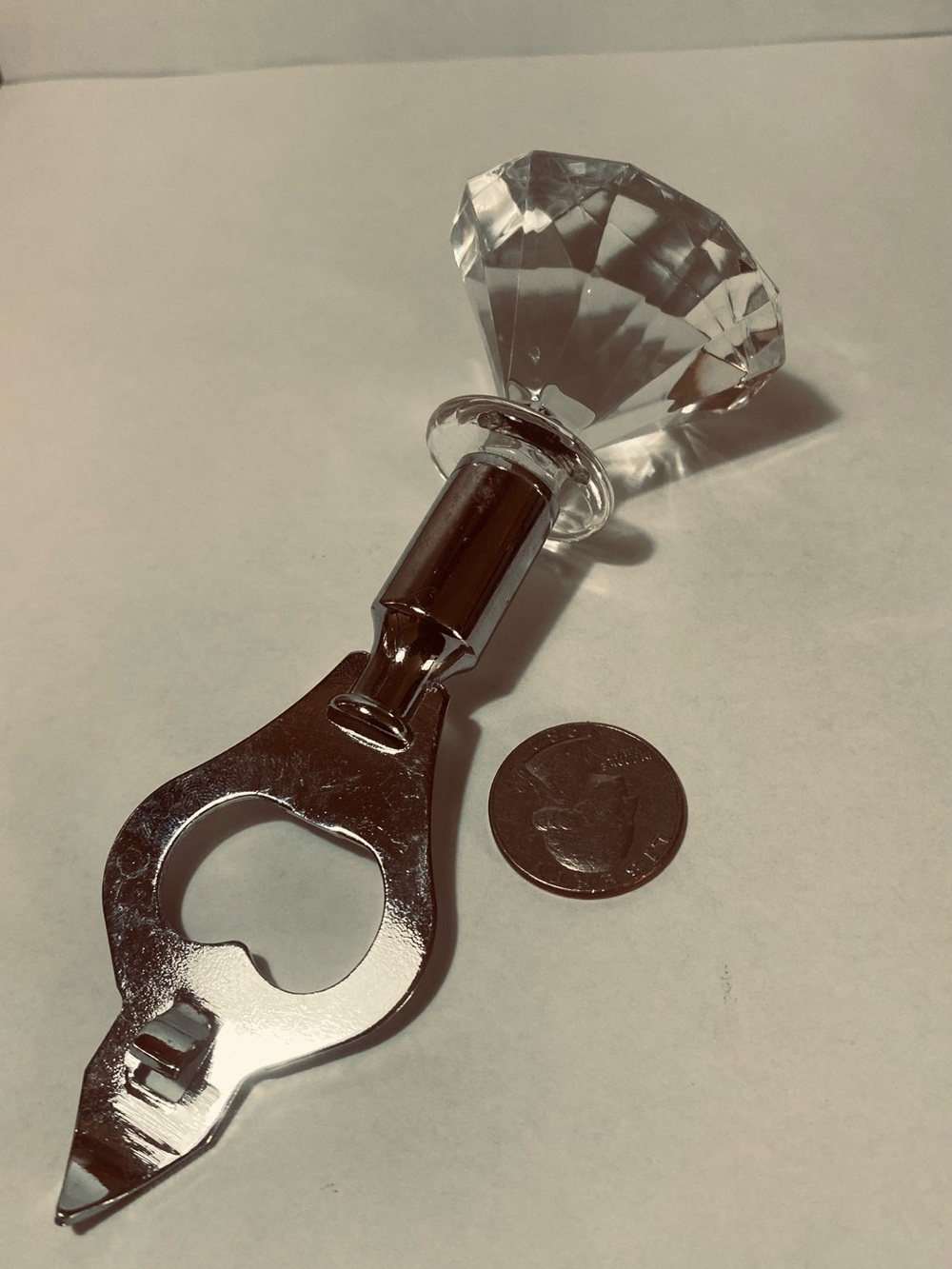 Crystal-Top Silver Bottle Opener and Corkscrew